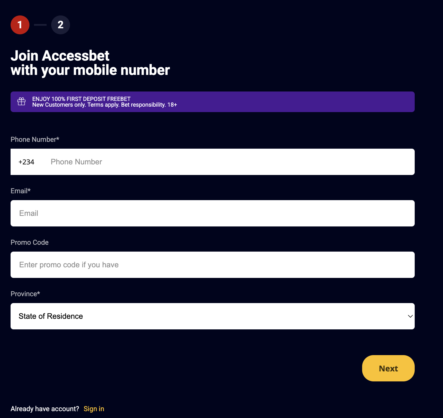 Accessbet registration