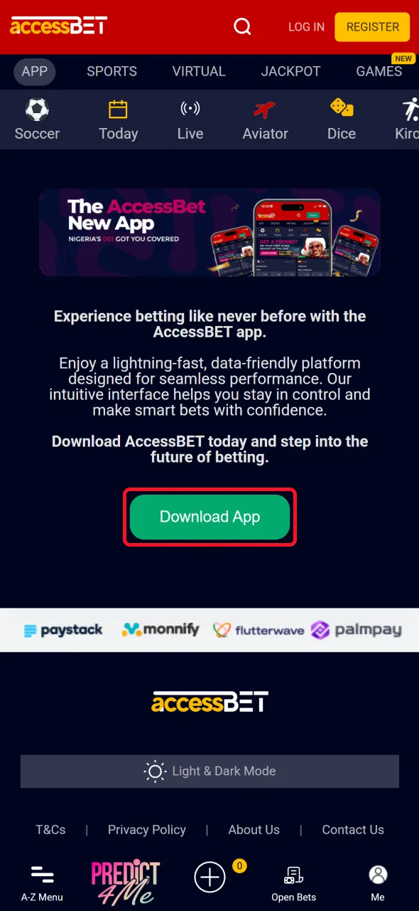 Go to the app section to download AccessBet Android version.