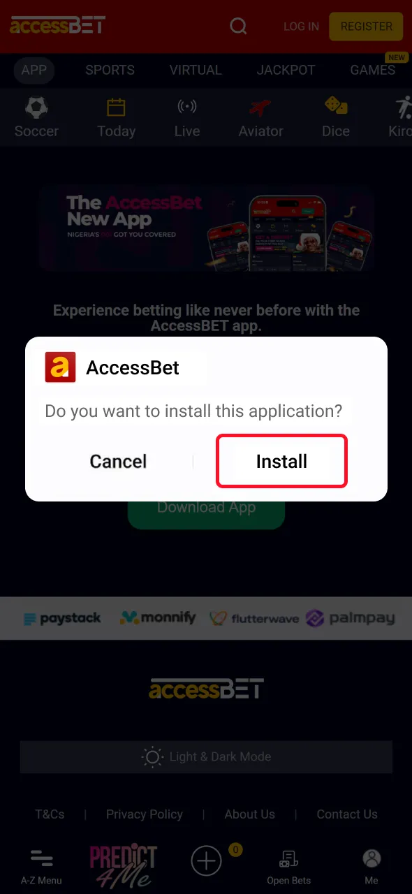 Install AccessBet Android app and start betting today.