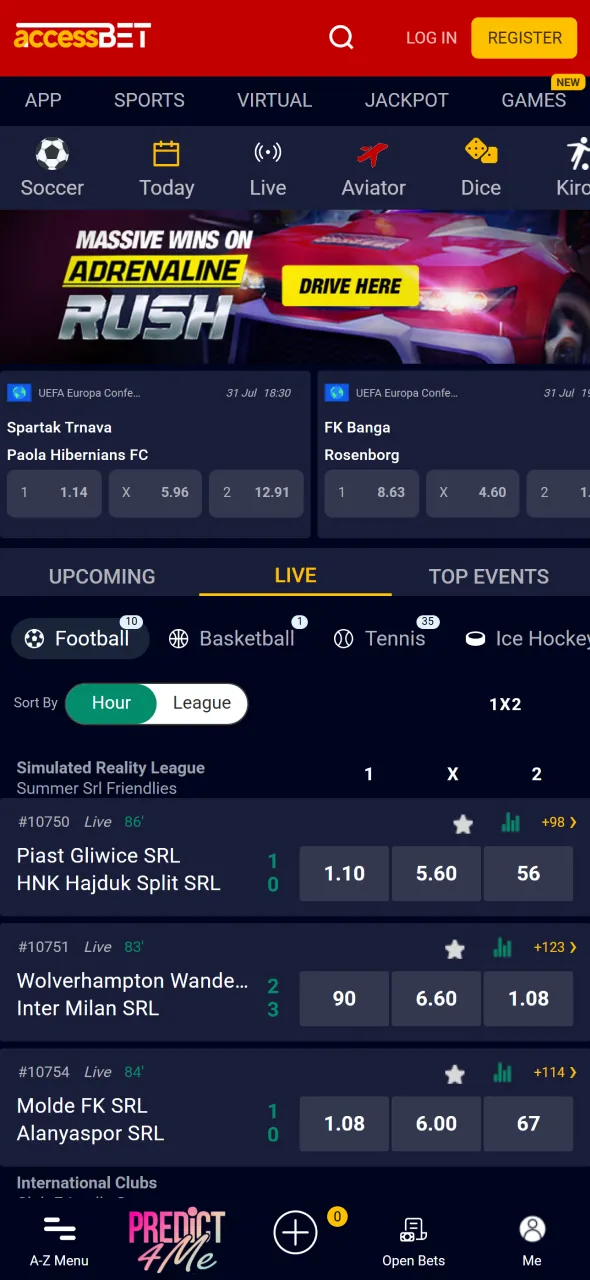 Visit AccessBet to install the Android app on your phone.