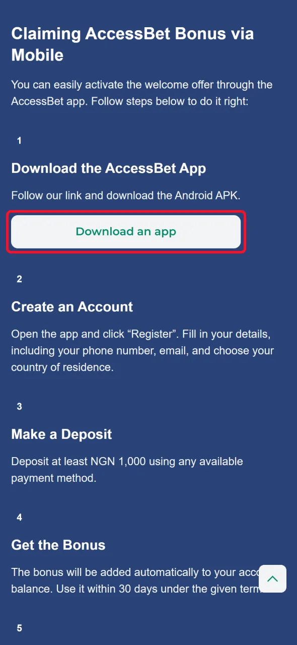 Download the AccessBet app to unlock the welcome bonus instantly.