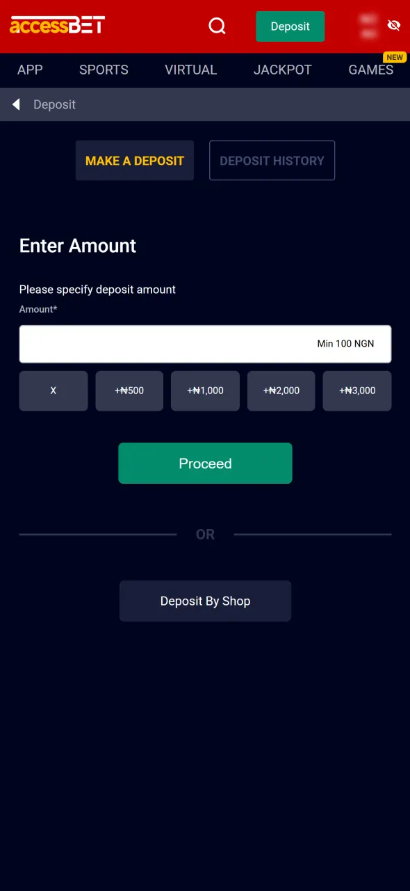 Make a deposit in the AccessBet app to receive your bonus.