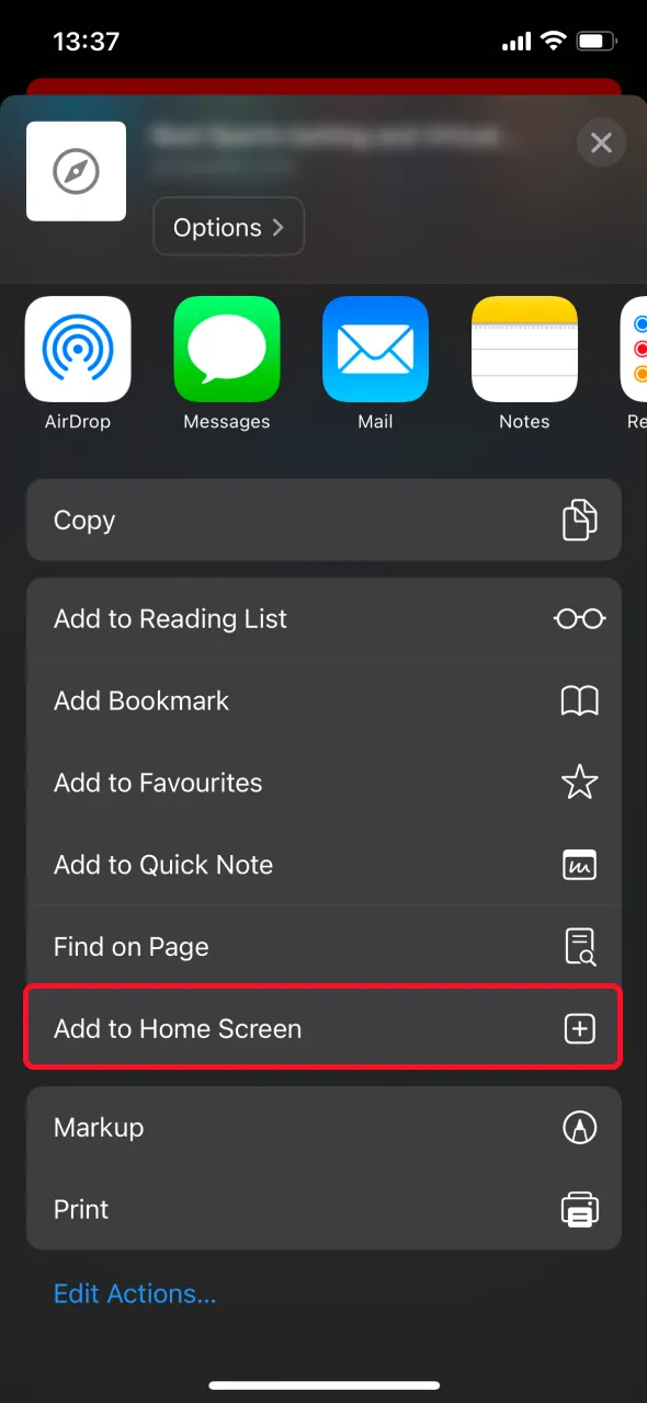 Add AccessBet shortcut on iOS to play from home screen.