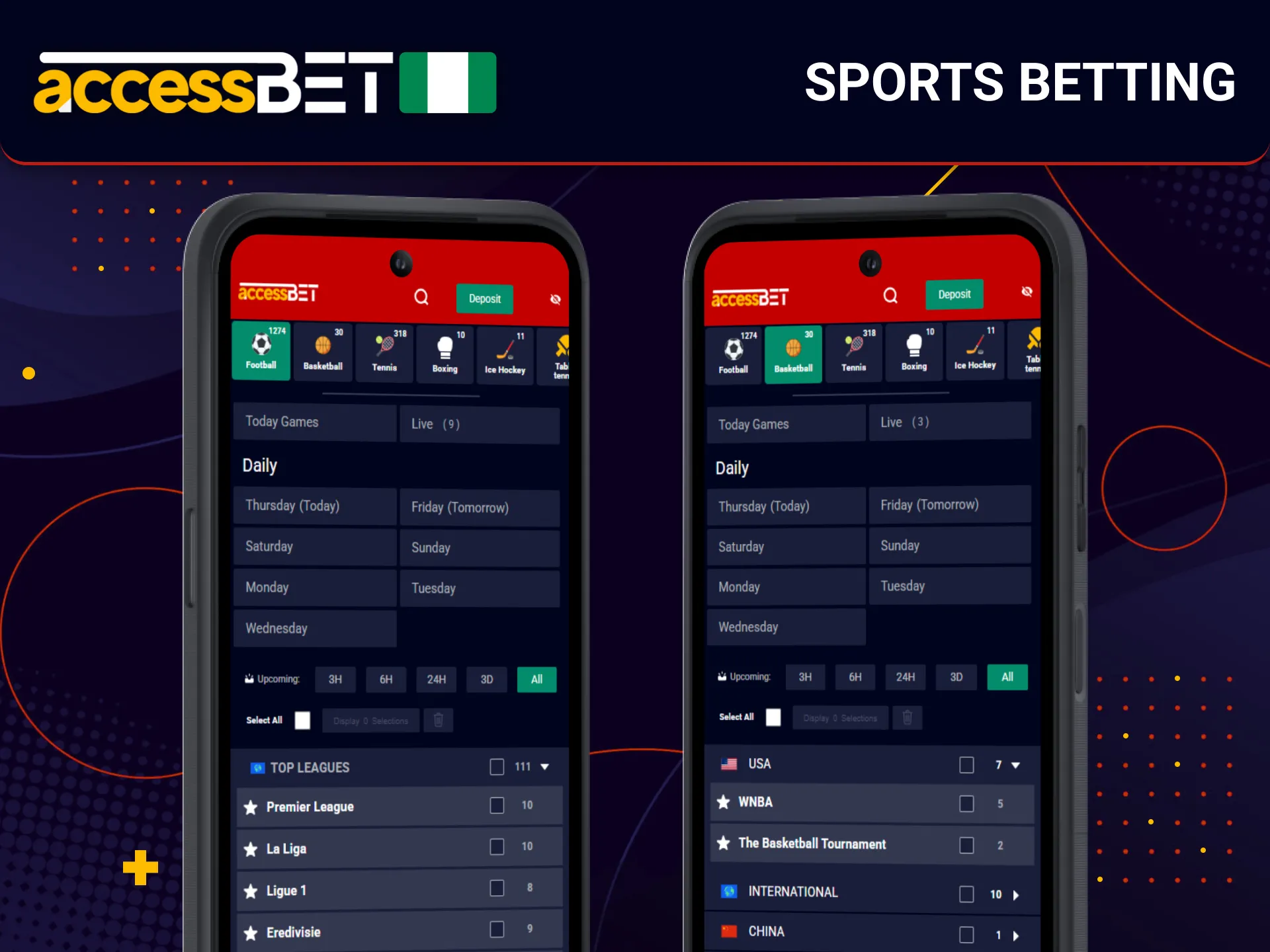 Place sports bets with AccessBet app in Nigeria anytime.