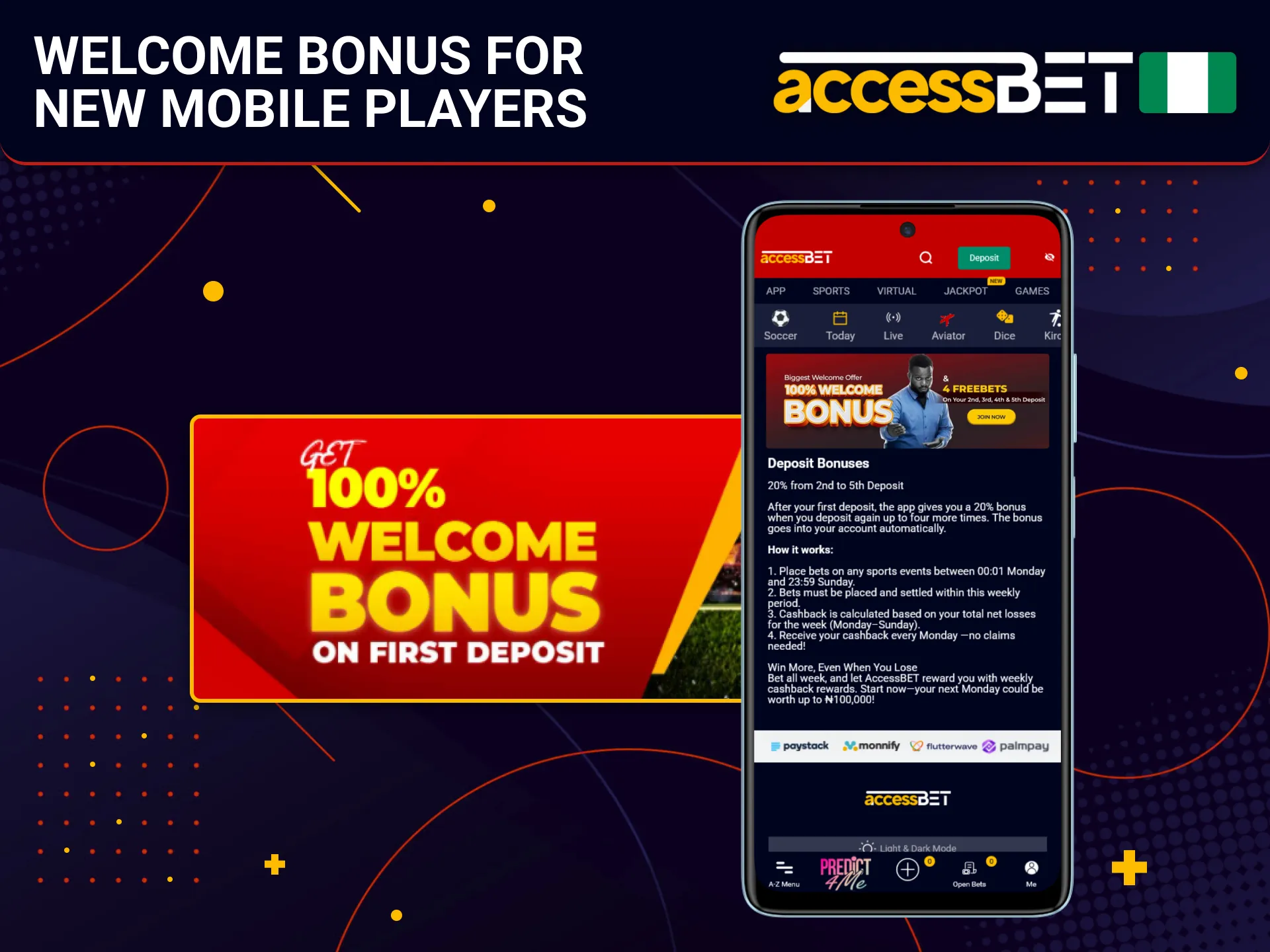 Nigerian users receive a welcome bonus via the AccessBet mobile app.