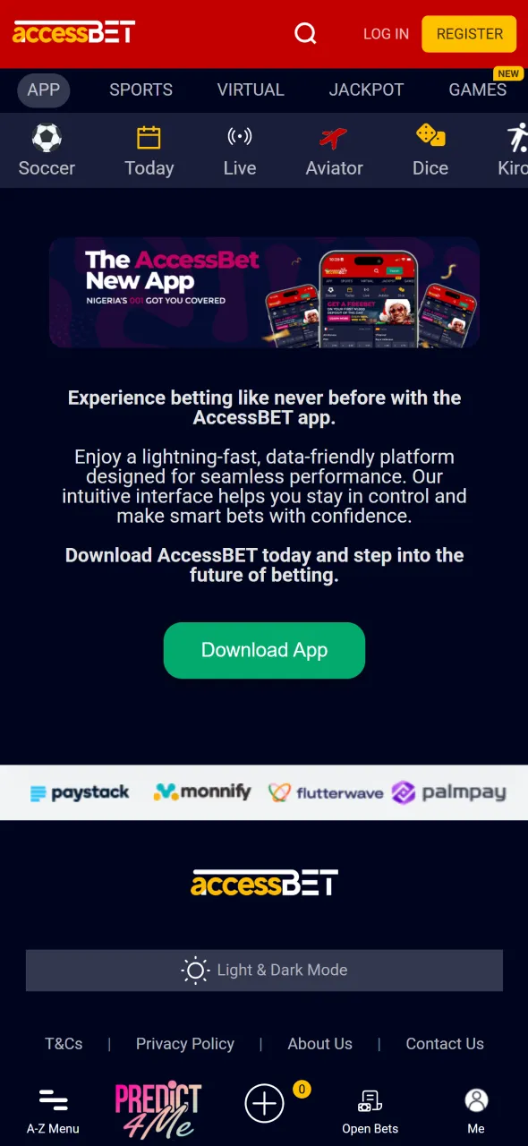Go to the app section to install AccessBet Android version.