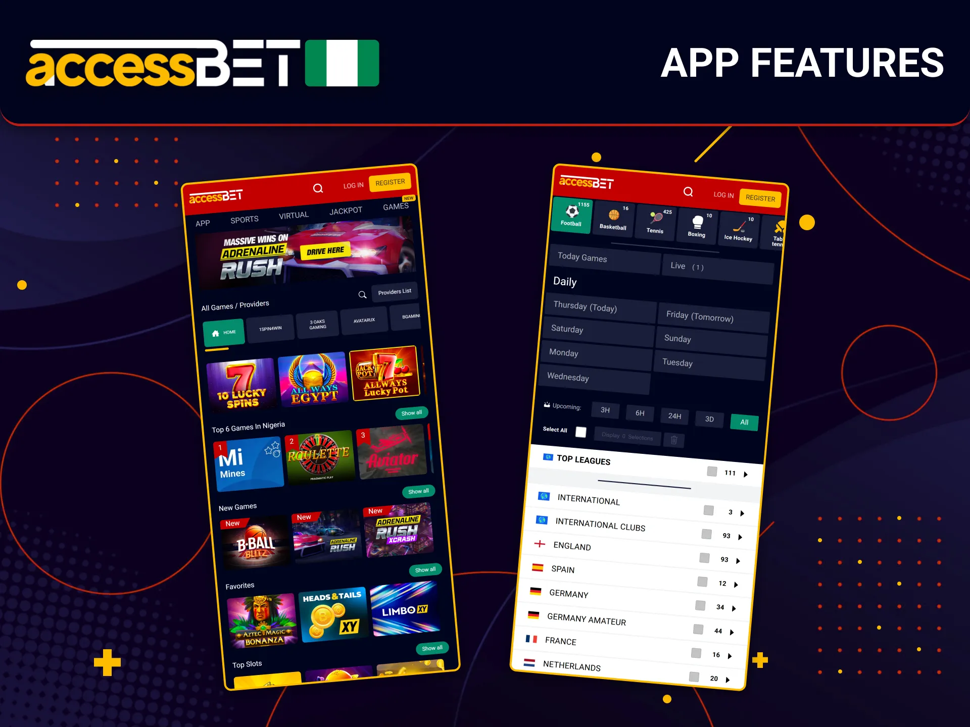 The AccessBet app offers fast betting tools and casino access.