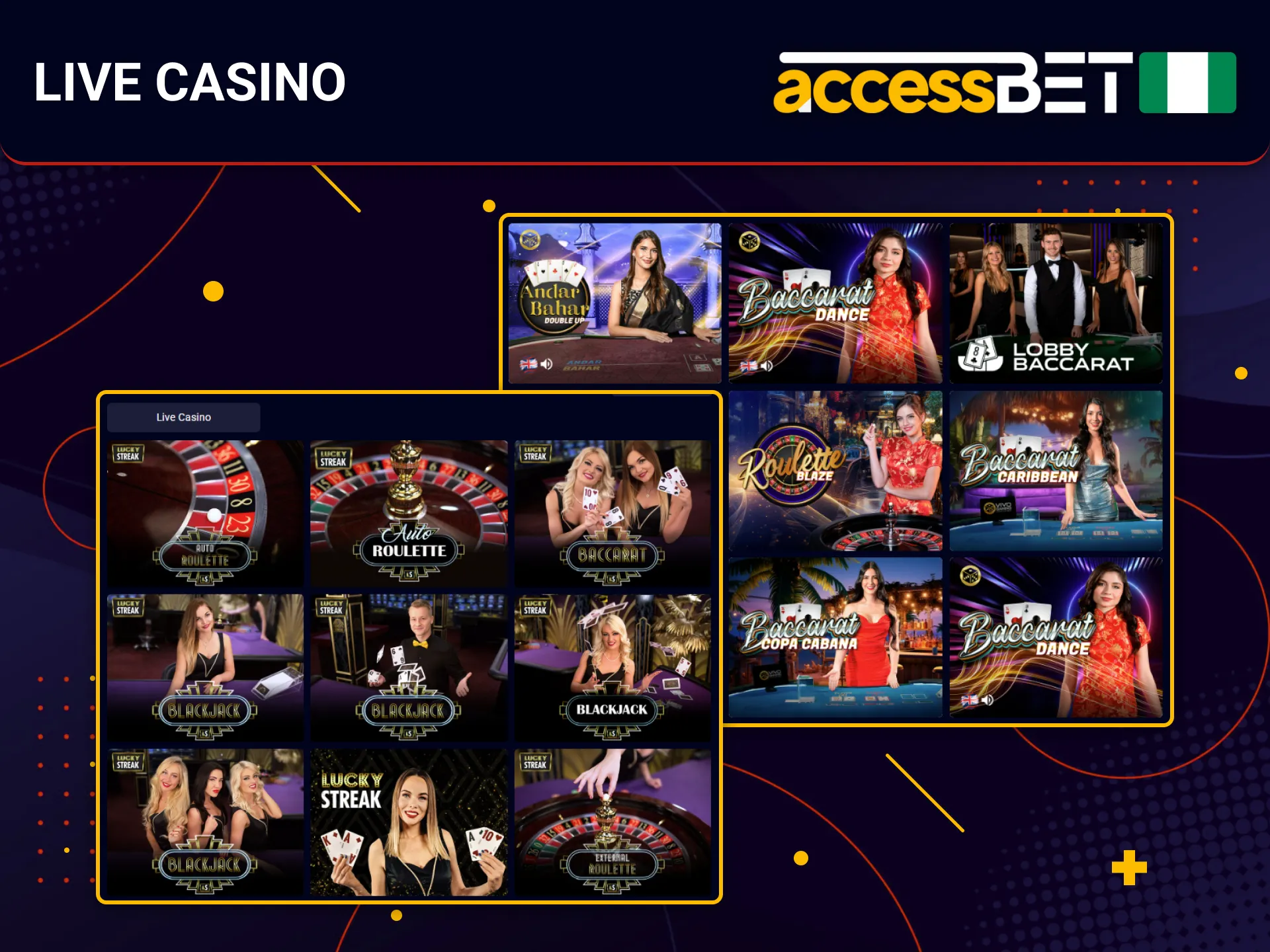 Watch live casino action and play instantly with AccessBet.