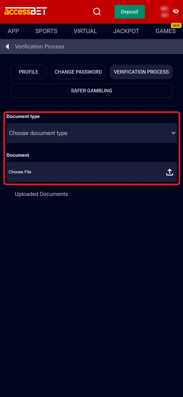 Upload required documents for AccessBet verification in Nigeria.