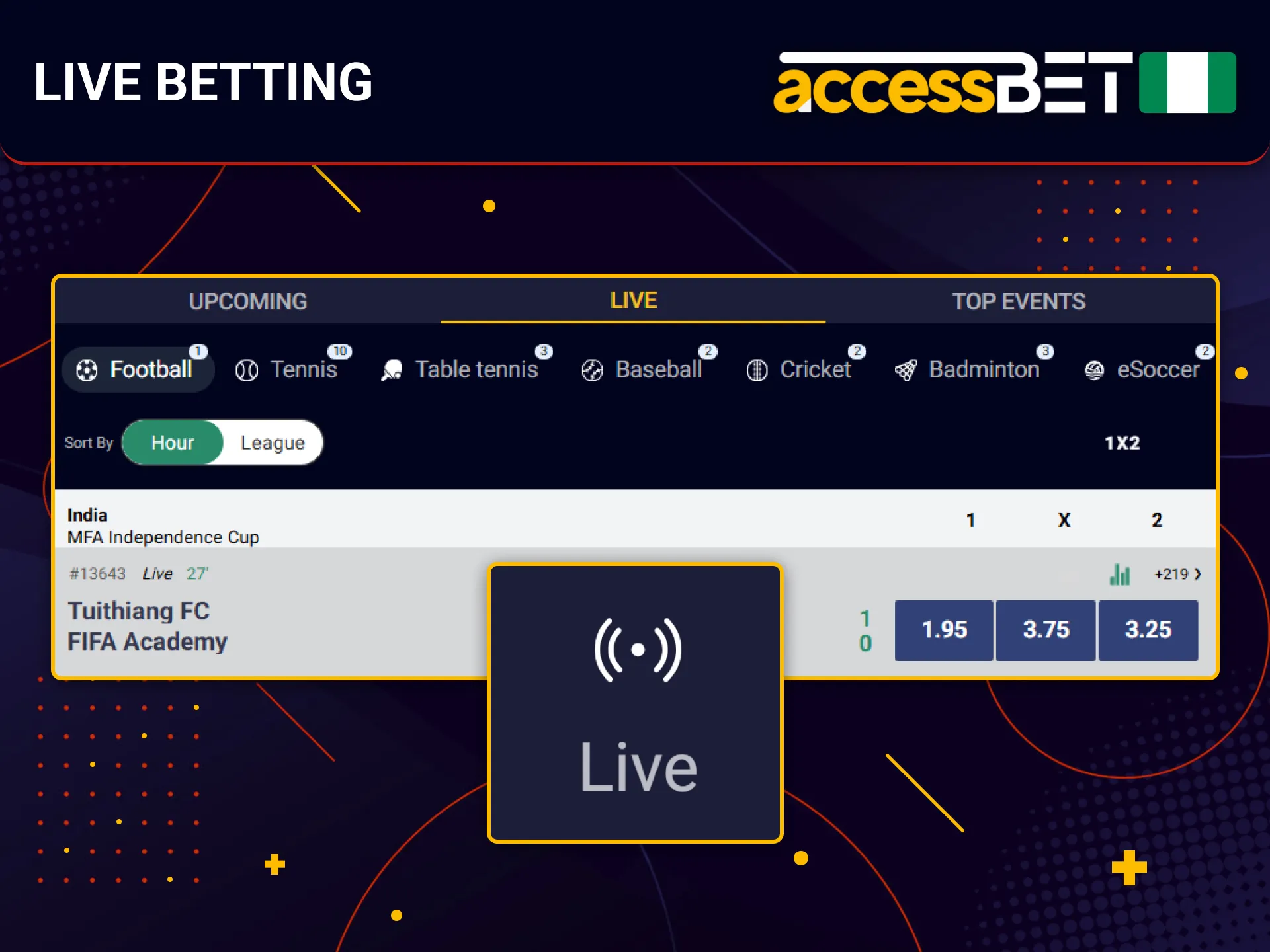 Enjoy live betting with AccessBet across Nigeria.