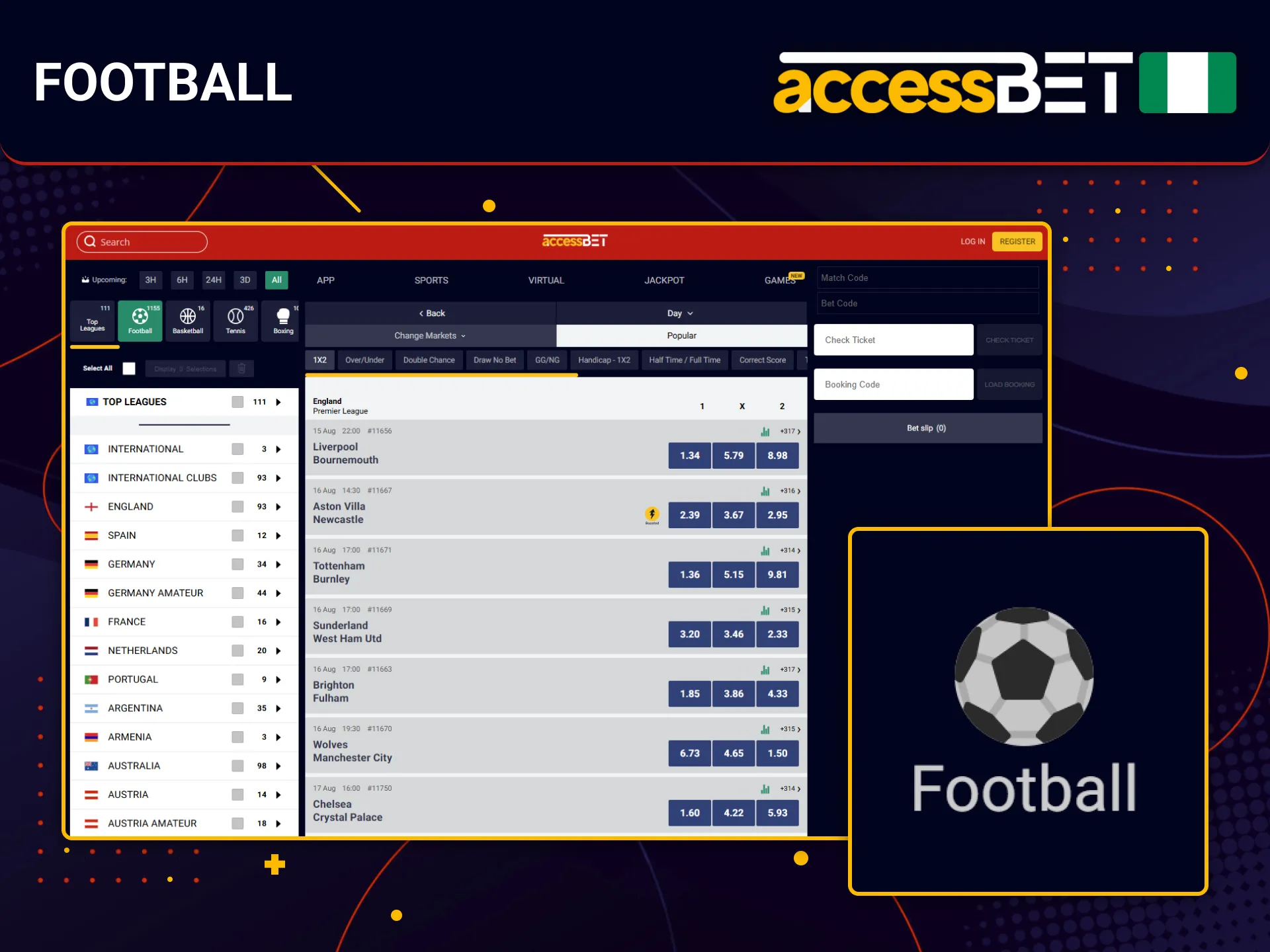 AccessBet covers football leagues for Nigerian sports fans.