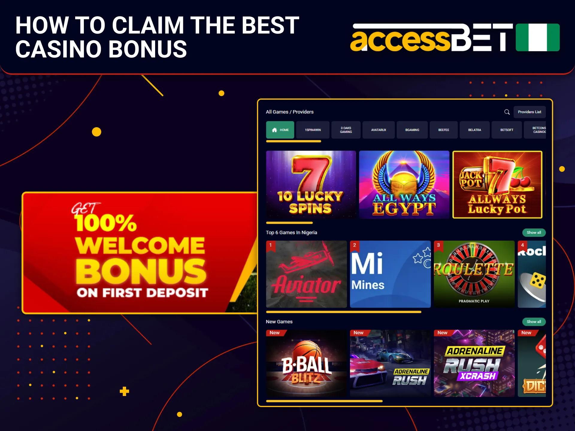Follow steps to claim your best bonus at AccessBet casino.