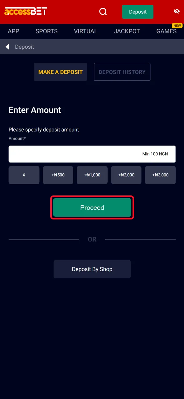 Confirm your deposit on AccessBet to start playing instantly.