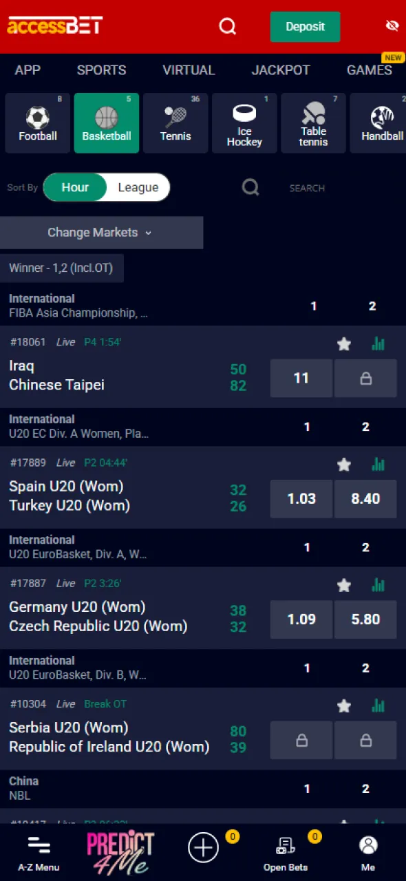 Choose a match on AccessBet app to place live bets.