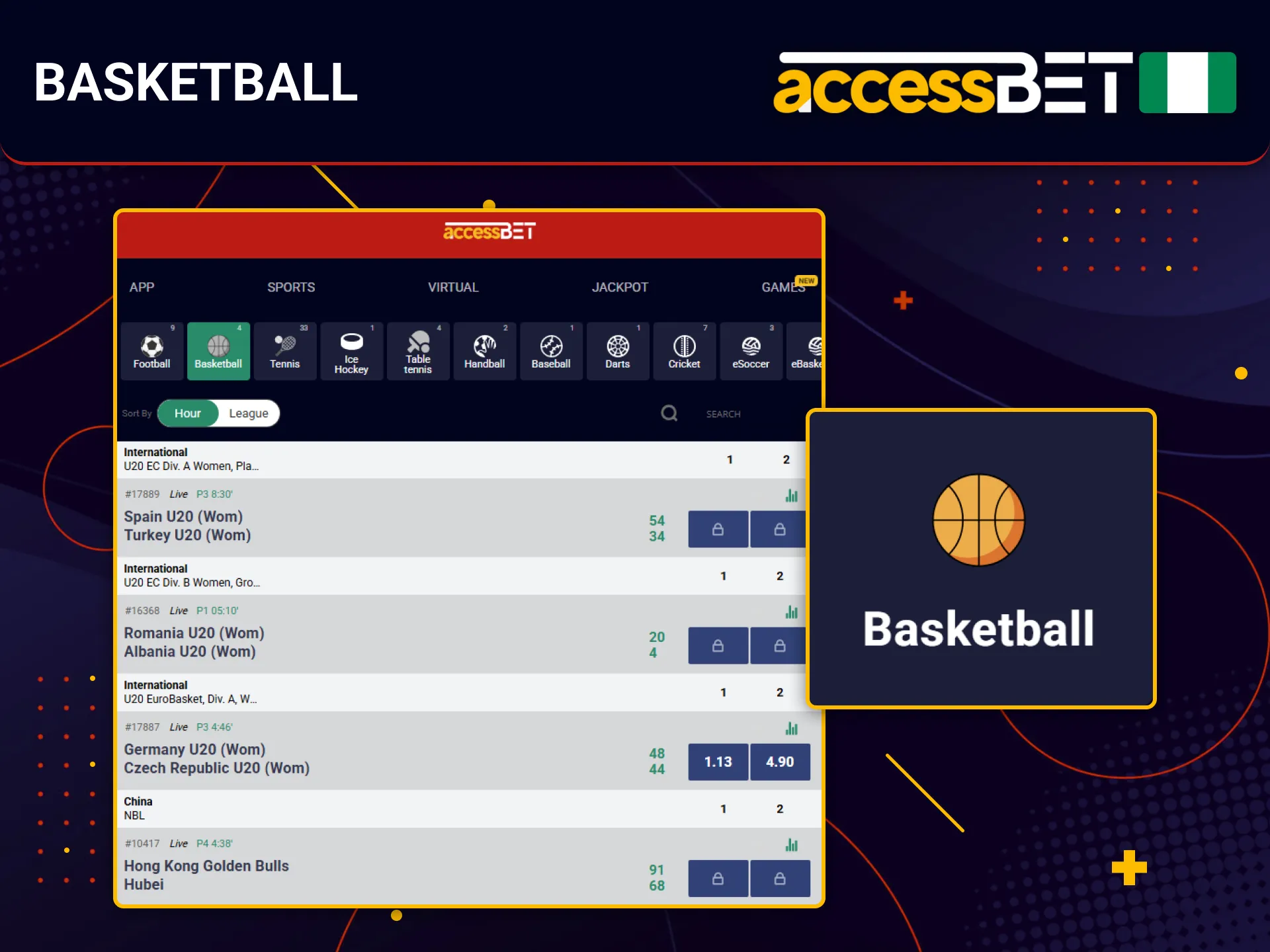 AccessBet offers thrilling live basketball markets for Nigerian users.