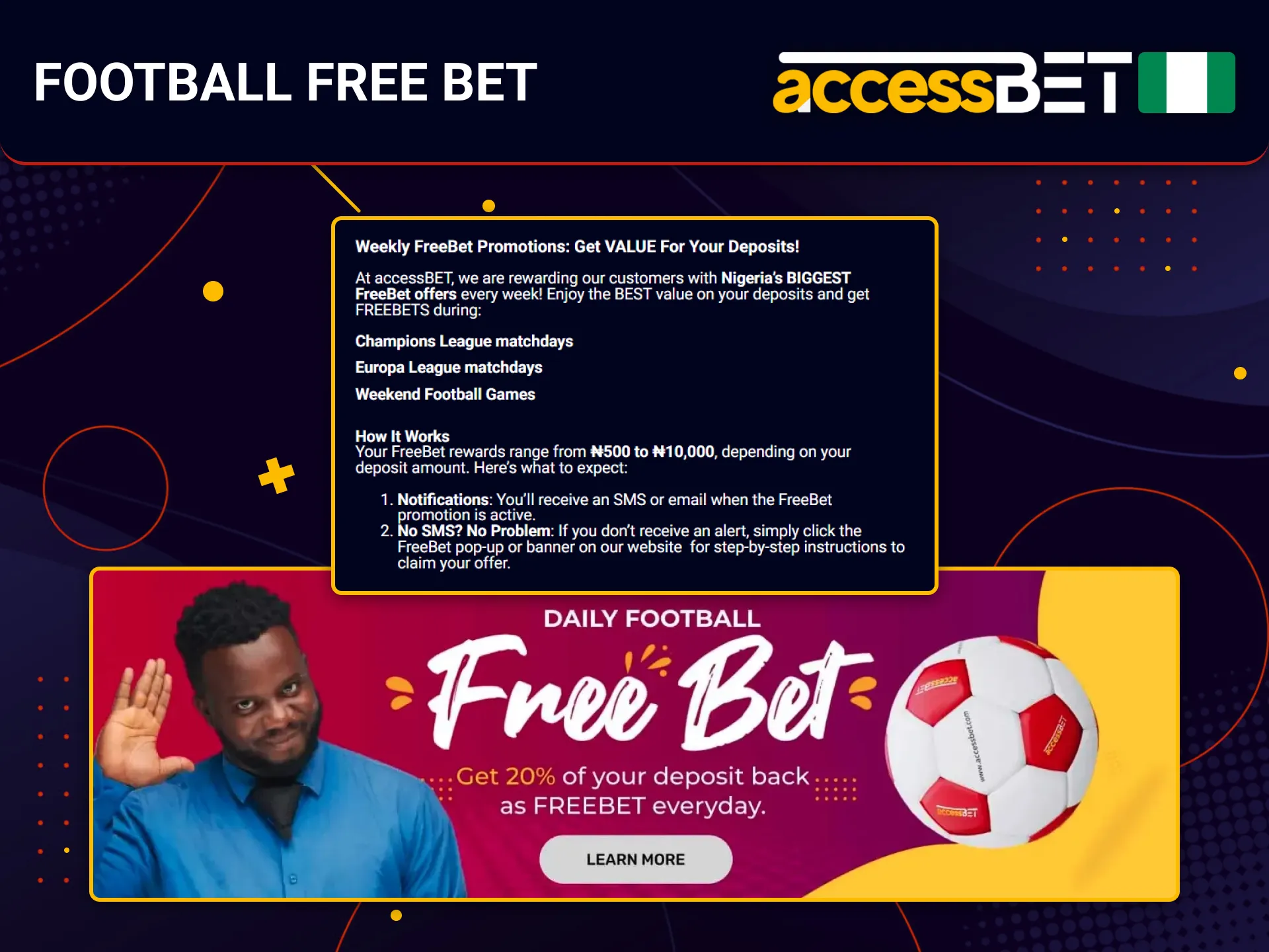 Login to AccessBet Nigeria to unlock a football free bet for users.