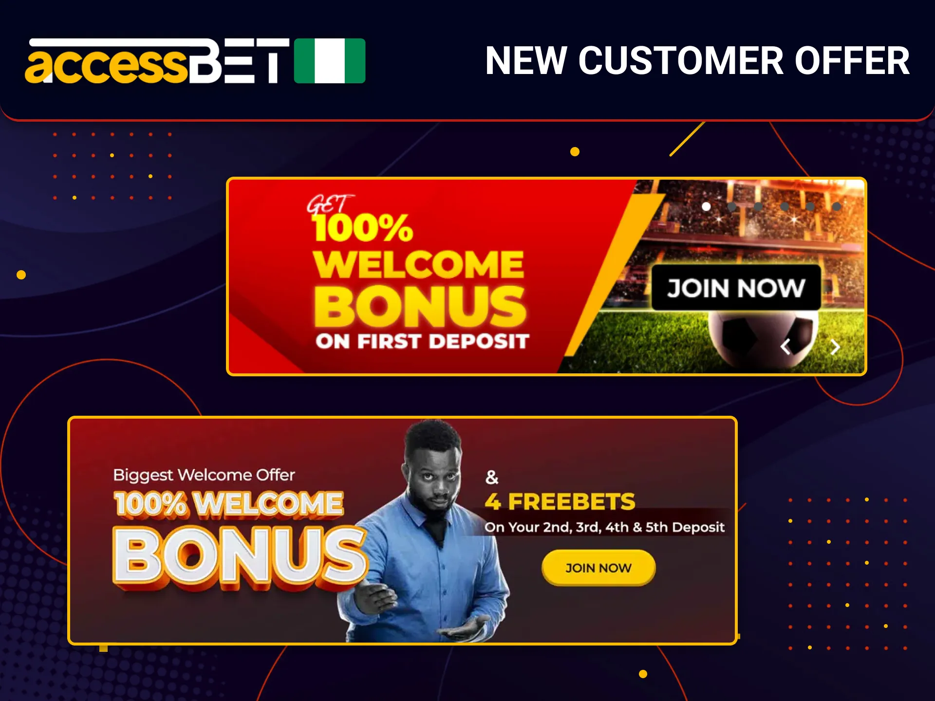 New Nigerian users can receive an Accessbet welcome offer upon account login.