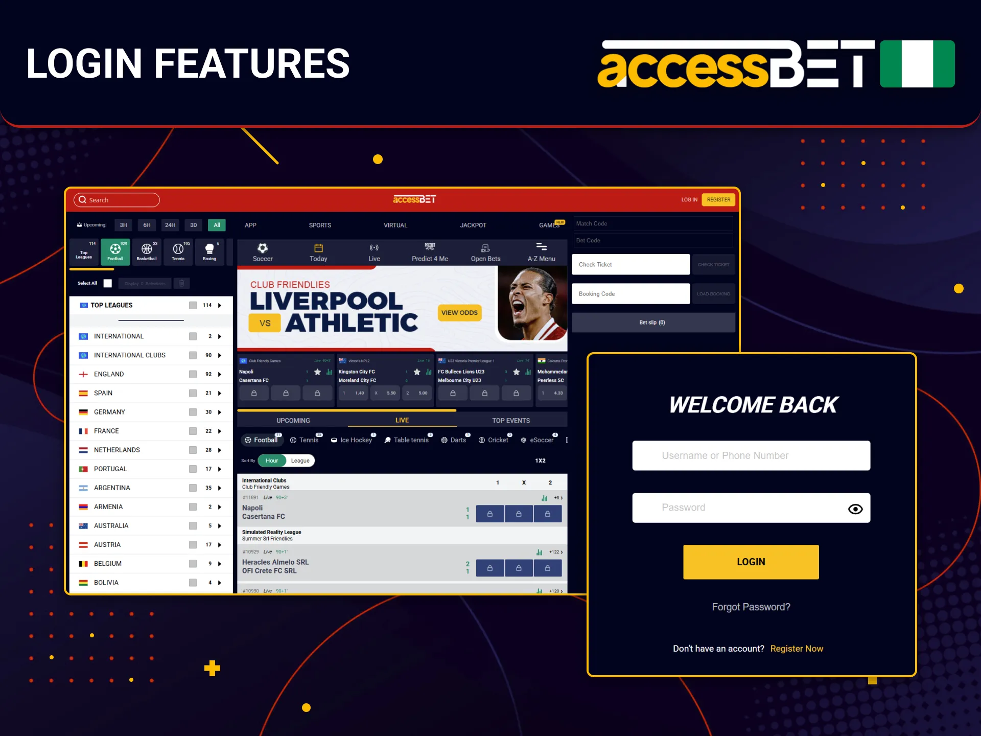 Players from Nigeria enjoy useful login features on the AccessBet platform.