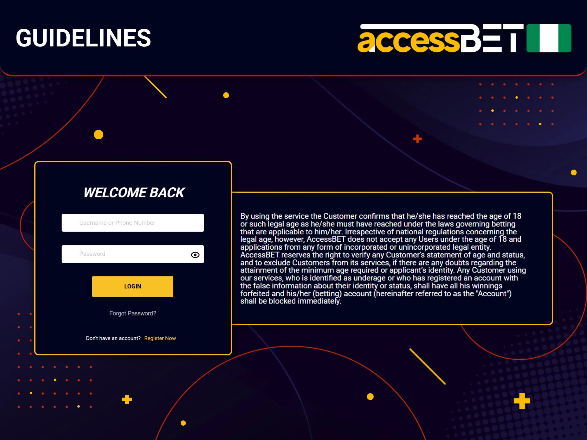 Nigerian users can read login guidelines before entering AccessBet account.