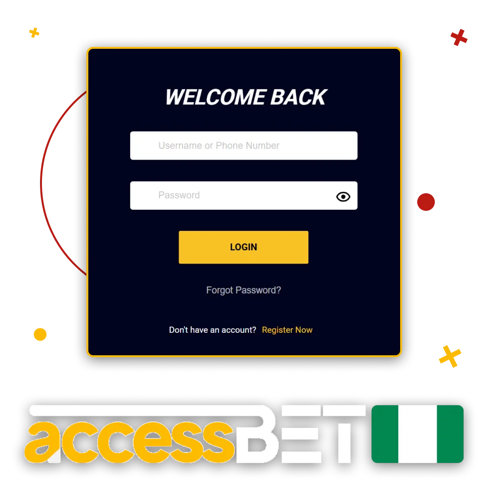 AccessBet Nigeria login page allows bettors to access their accounts securely.