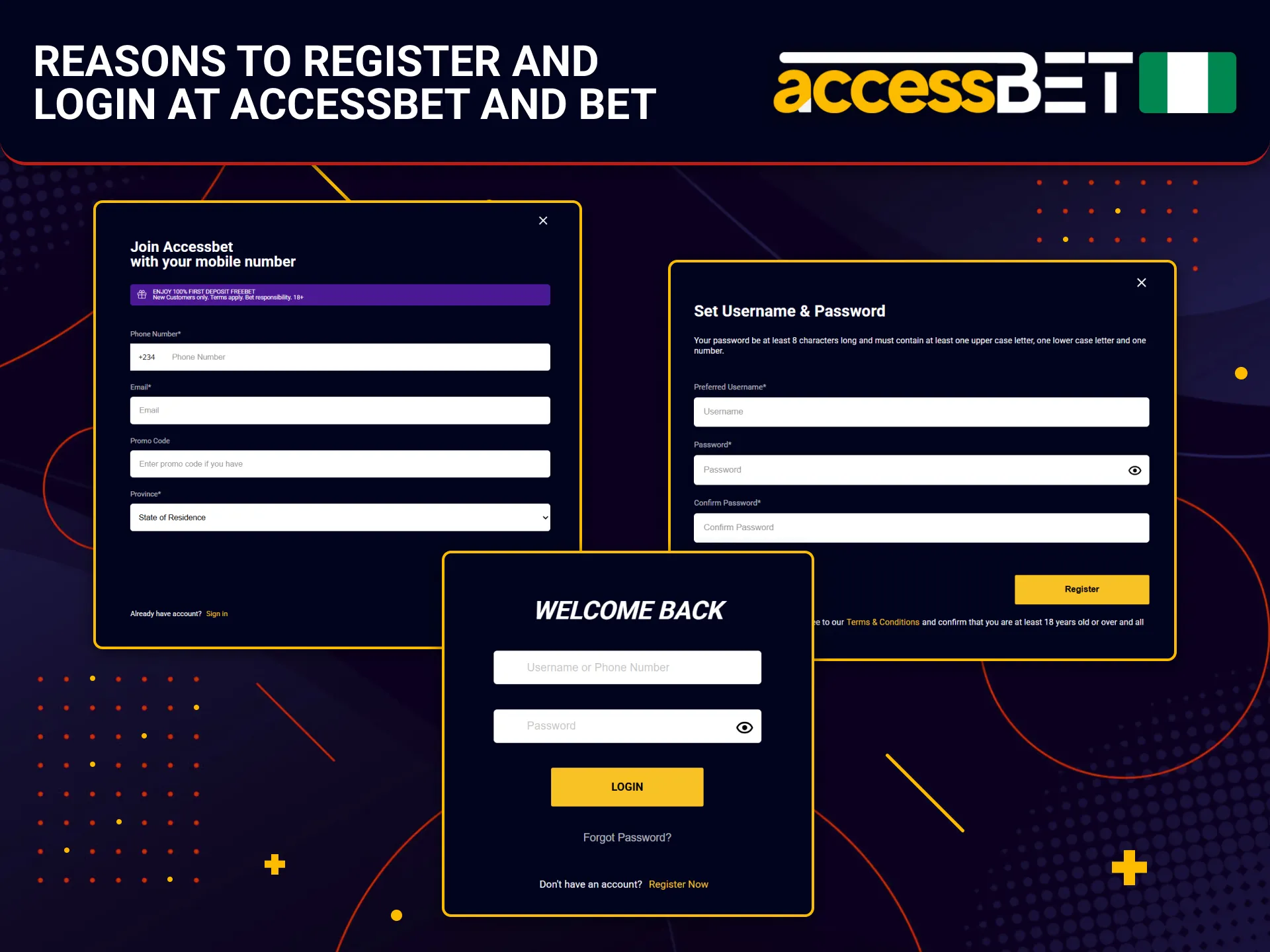 Register and log in at AccessBet to start betting online.