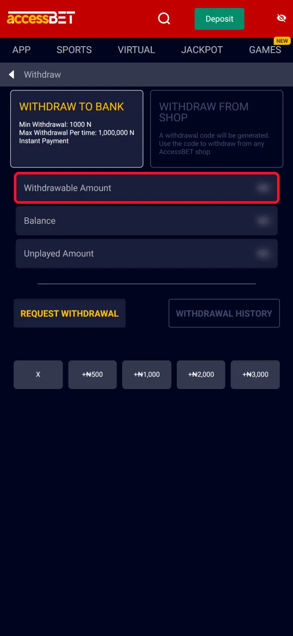 Enter accurate withdrawal details when using AccessBet in Nigeria.