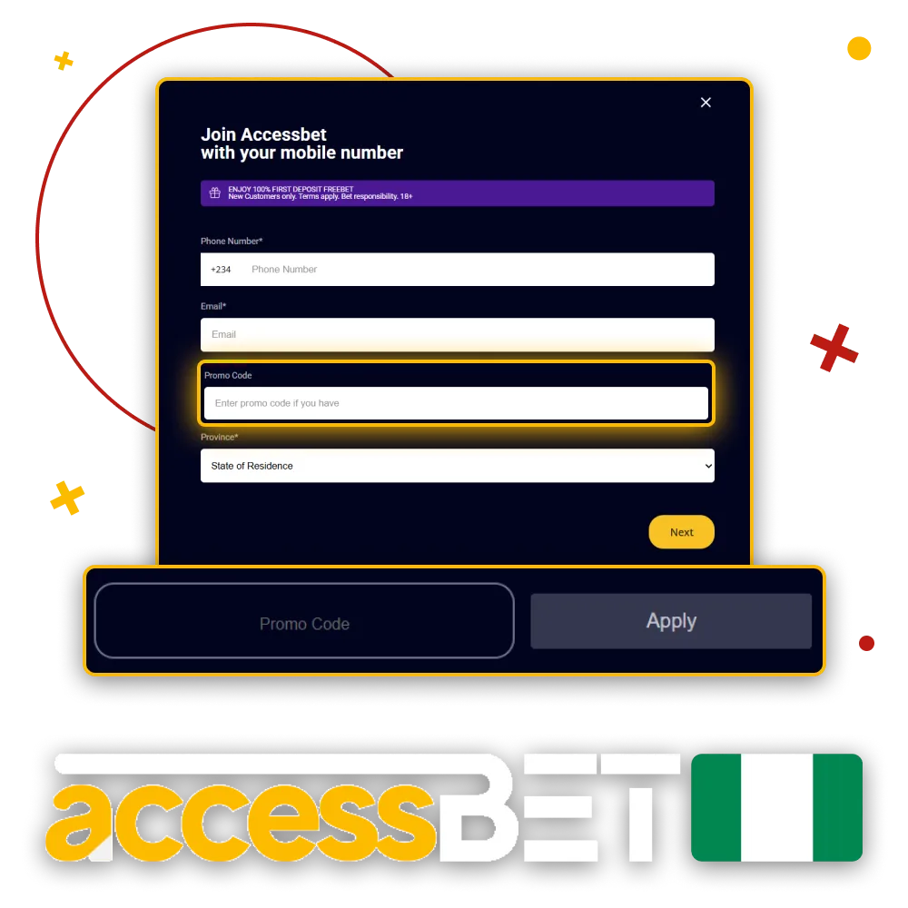AccessBet promo code gives extra rewards to users on registration.