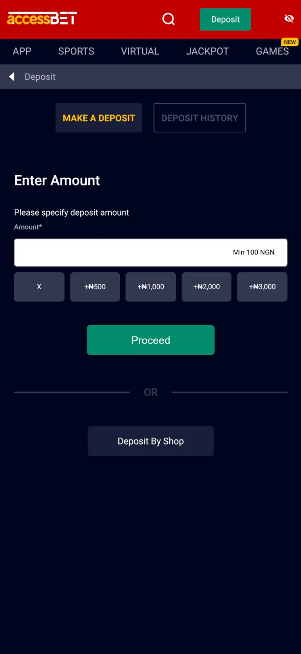 Make your first deposit on AccessBet to apply the promo code.