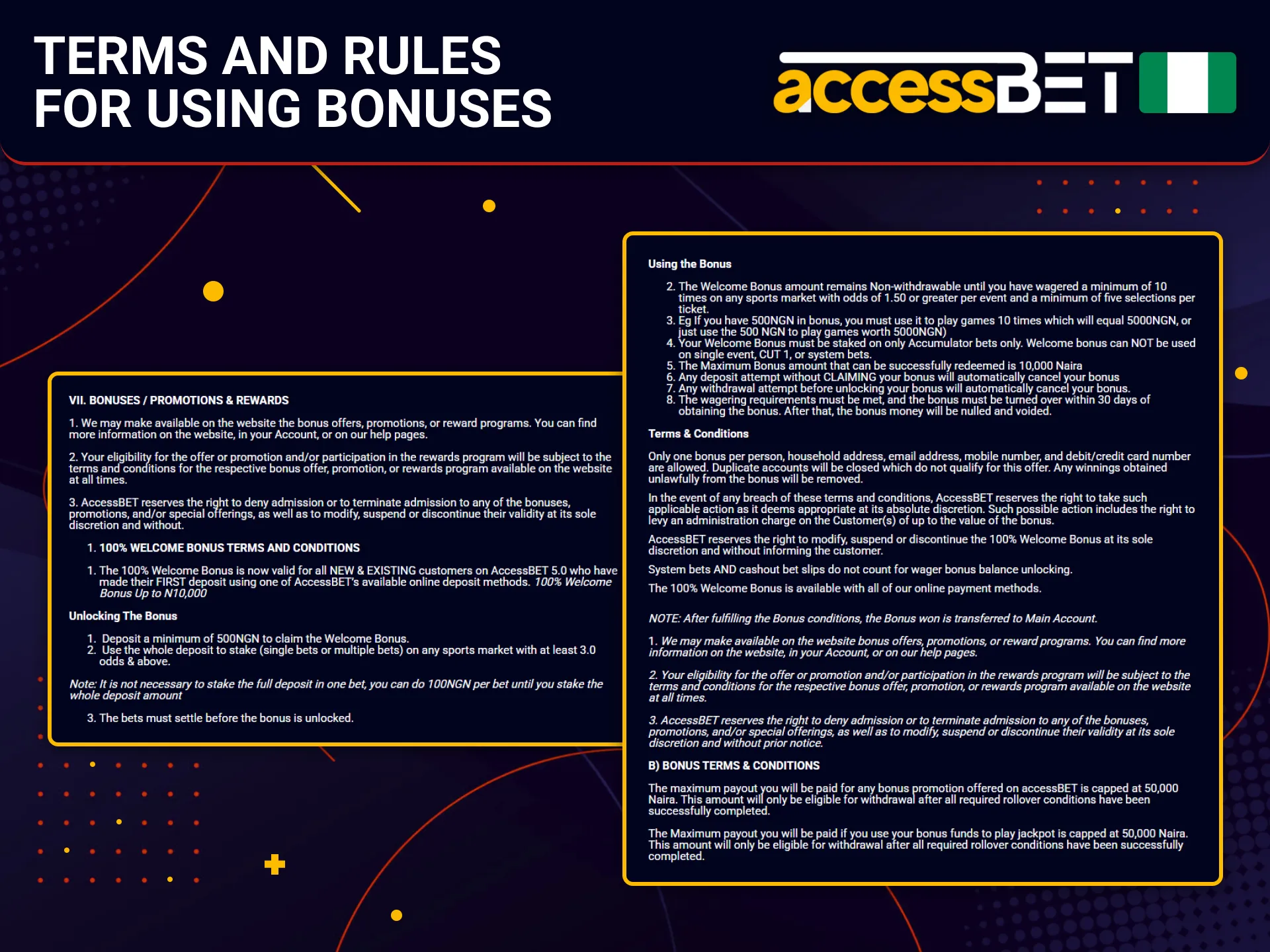 Check bonus terms before using AccessBet promotions for betting.