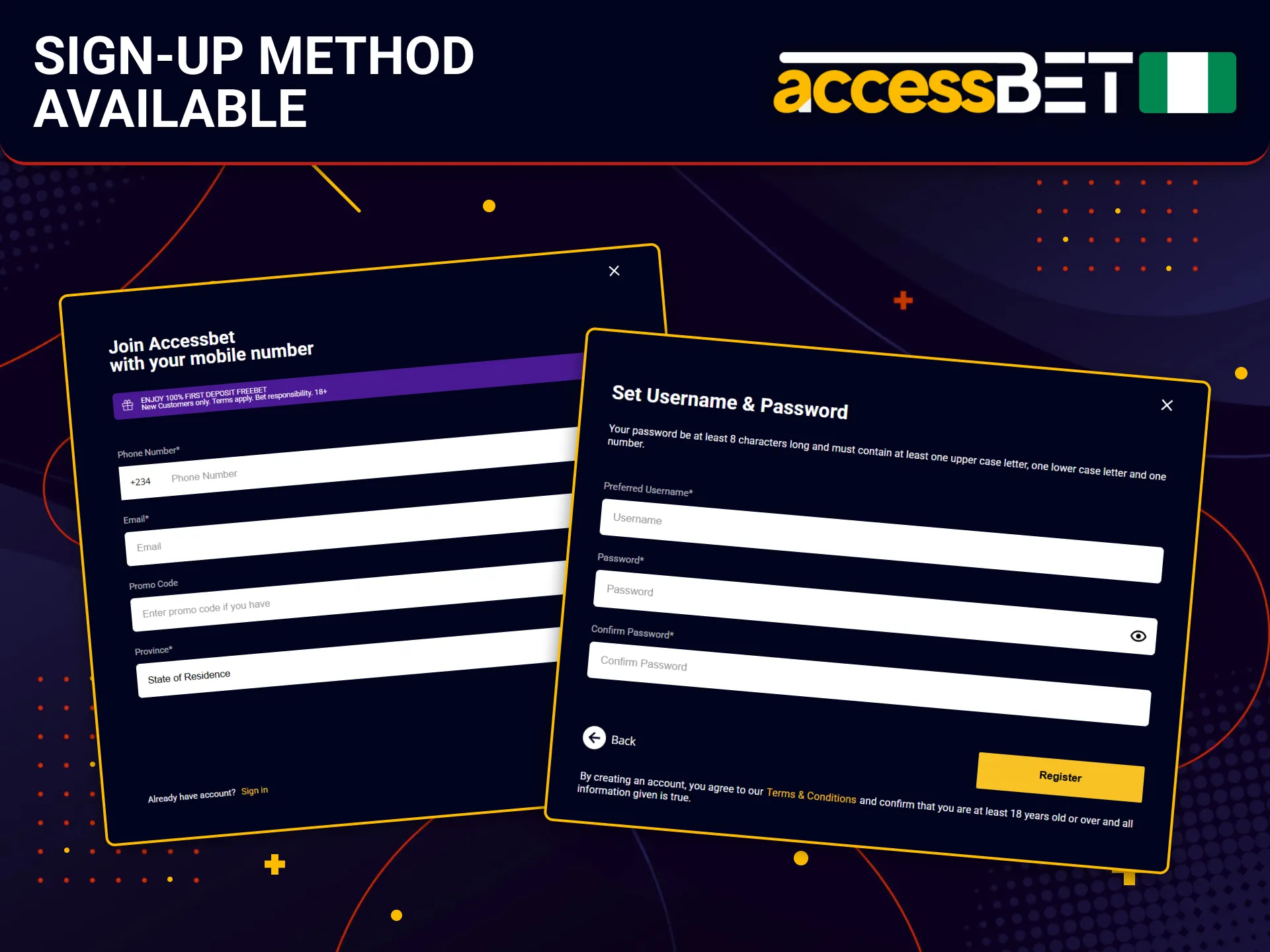 Choose a convenient sign-up method on AccessBet.