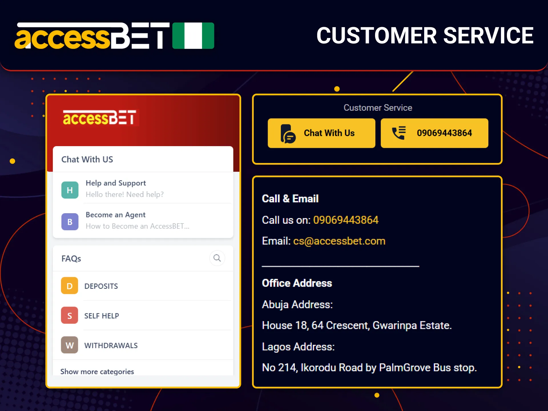 AccessBet Nigeria offers helpful customer service for every player.