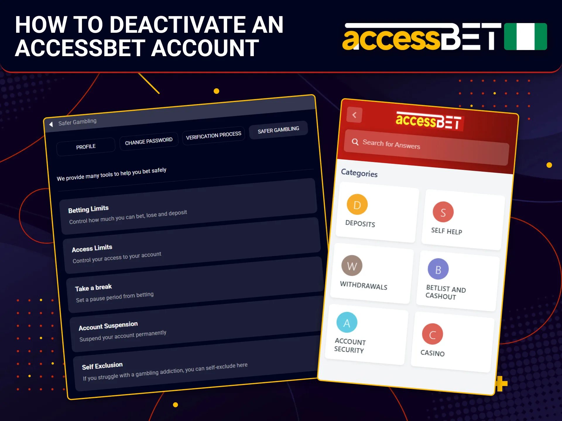 Deactivate your AccessBet account in Nigeria through support request.