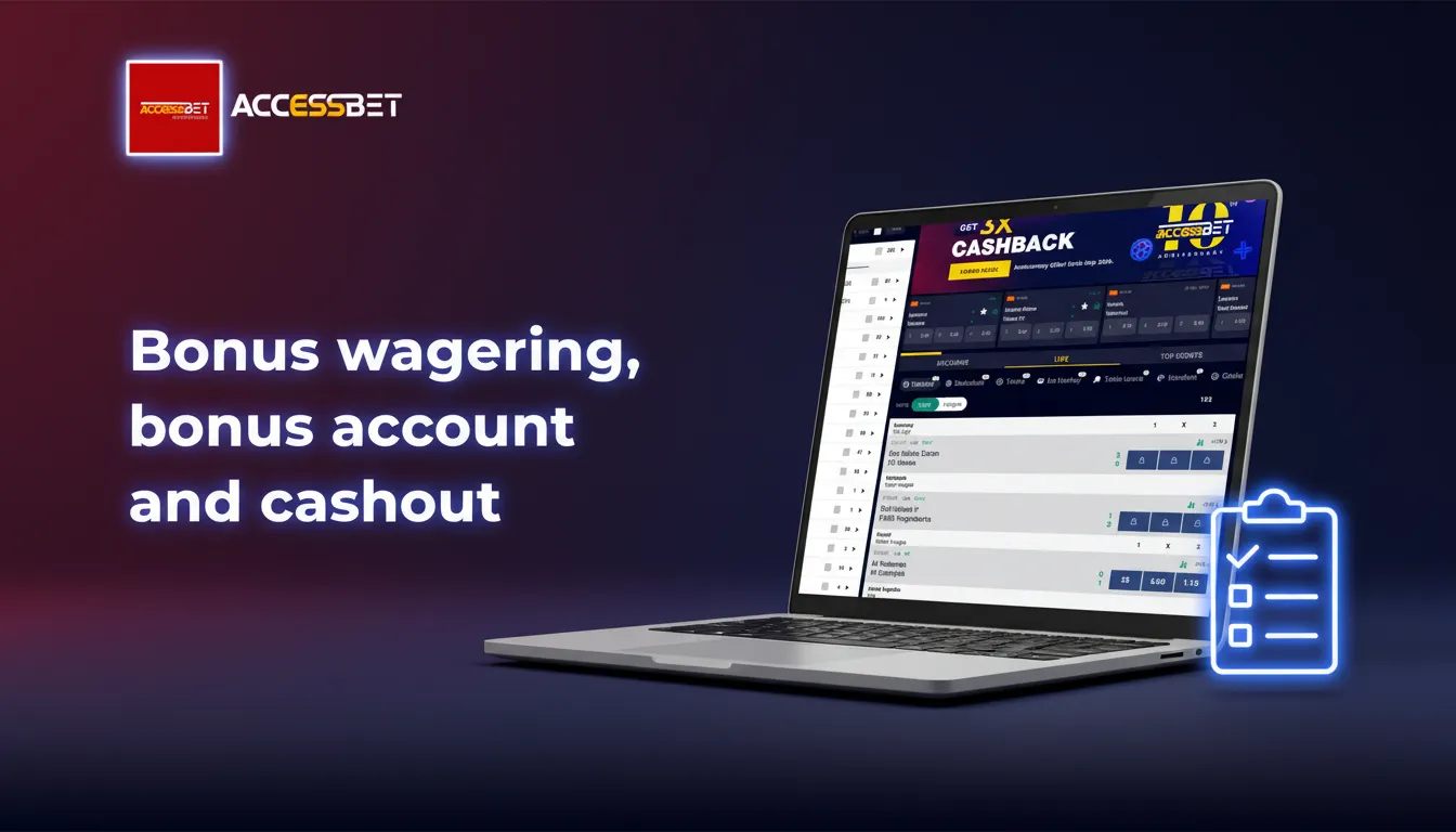 Access Bet graphic: bonus wagering rules - separate balances, eligible bets, time limits, KYC, Cash Out usually excluded