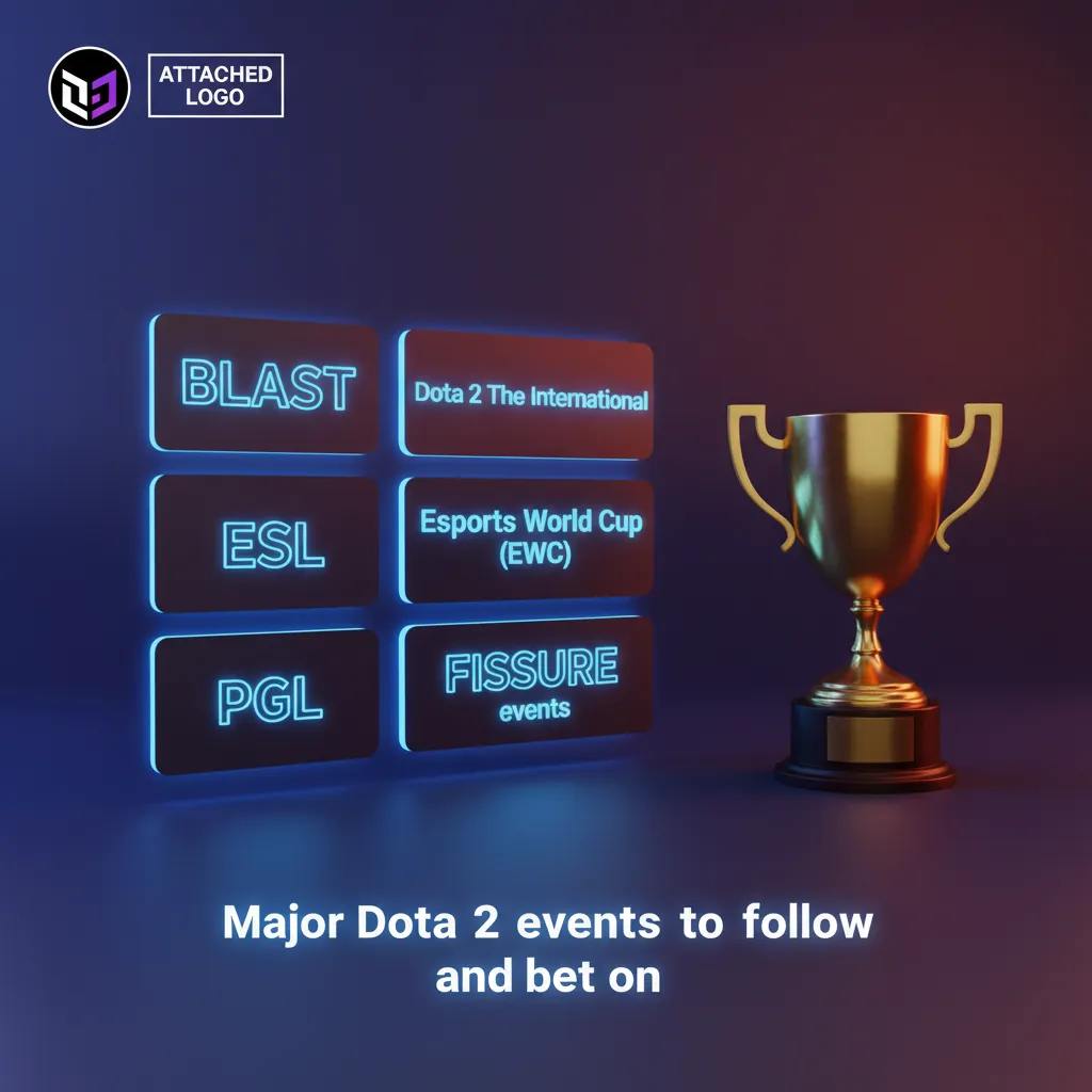 Dota 2 esports banner with TI, ESL, BLAST, EWC, PGL, FISSURE logos and a sportsbook odds UI