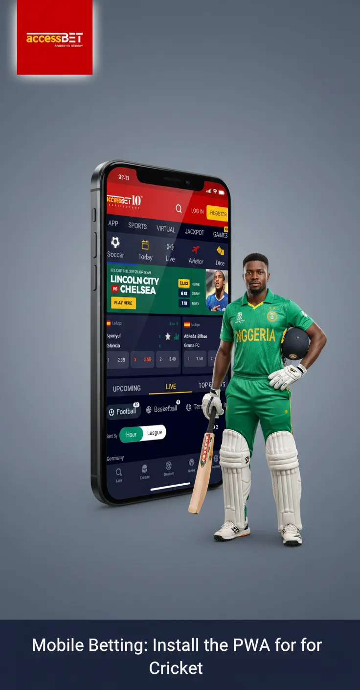 How to install the cricket betting PWA on Android and iOS, with mobile screens showing pre-match and live odds and bet slip.