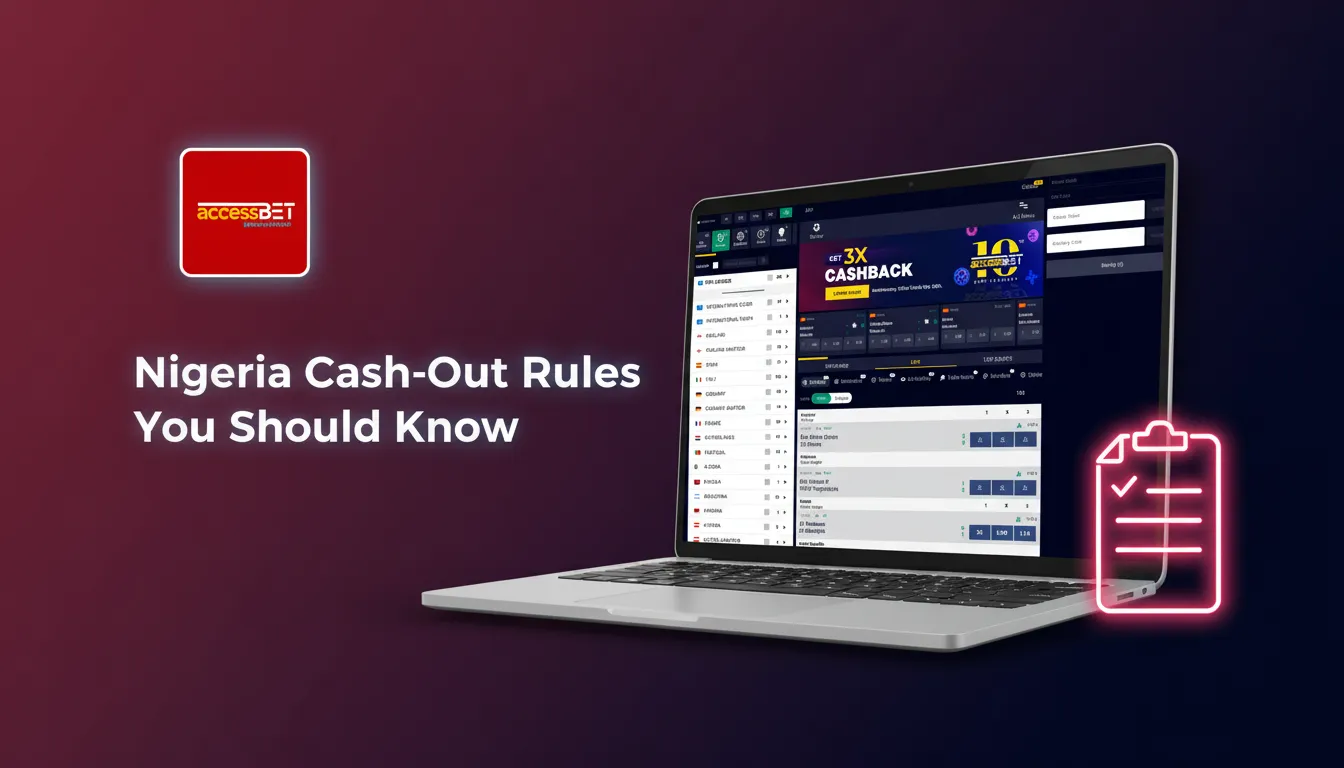 Infographic: Access Bet Nigeria cash-out rules—KYC, name match, ₦1,000–₦2,000,000 limits, bonus rollover, NGN/crypto.