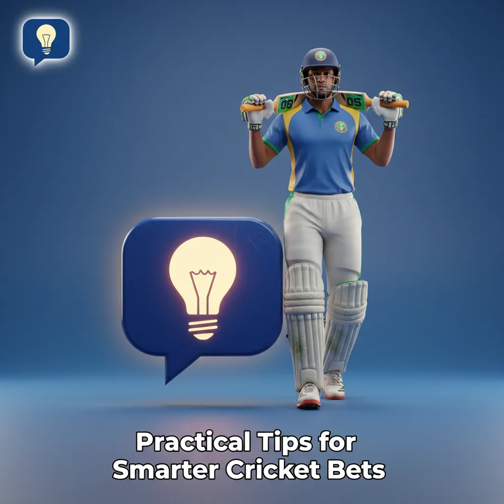 Cricket betting tips graphic: form, pitch/weather, venue patterns, toss impact, bankroll management, odds, rules.