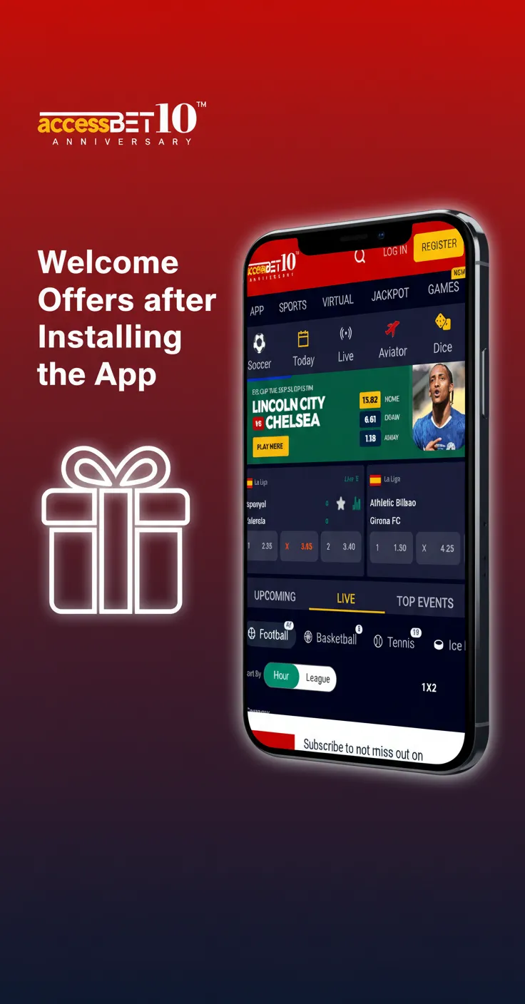 App welcome offers: 100% first deposit bonus up to 10,000 NGN, odds boosts, free bets, casino reloads, free spins.