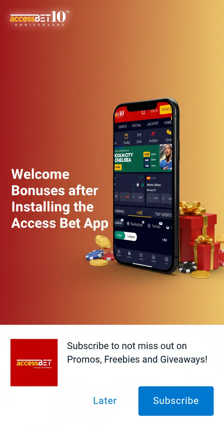 Access Bet app welcome bonuses: 100% sports up to ₦10,000 (first deposit), casino up to ₦10,000, free spins. Terms apply.